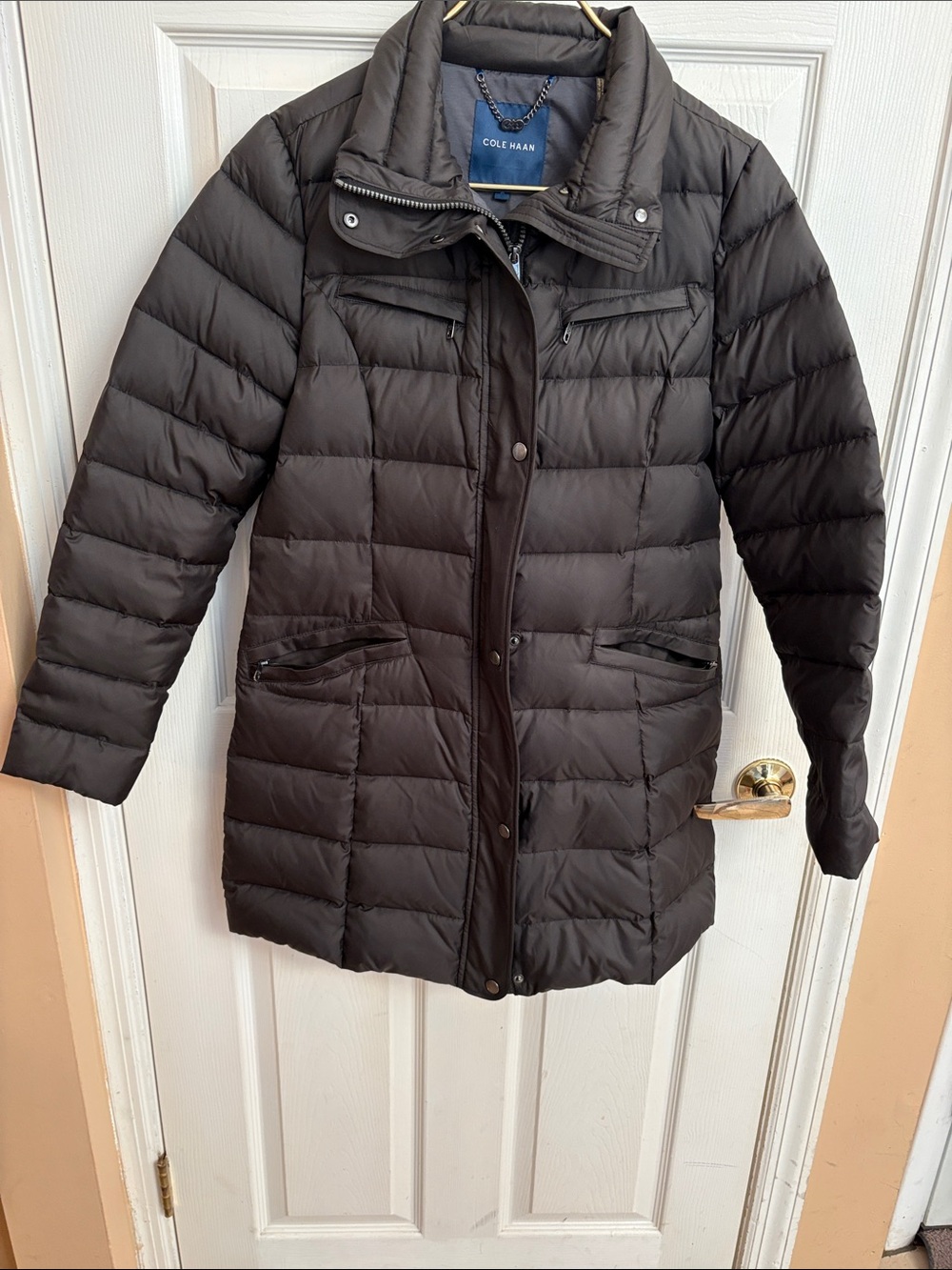 Cole Haan Women's Black down Quilted Long Puffer Jacket size medium excellent